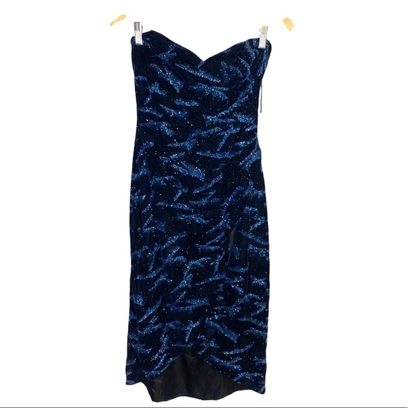 Casadei Dresses & Skirts - Casadei Vintage black velvet glittery blue strapless dress, starry night, size 4